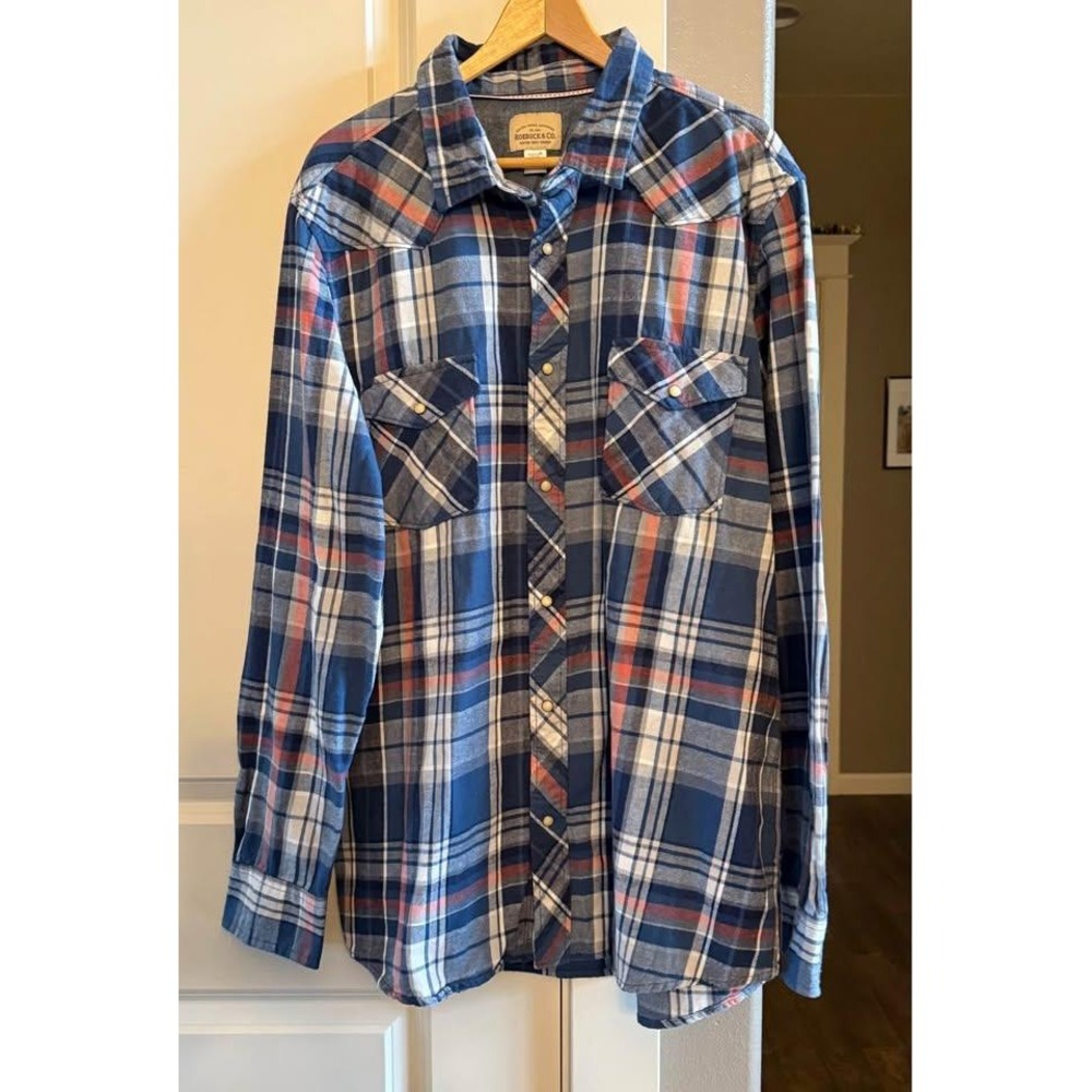 Men's Cotton Plaid Pearl Button XXLT‎ (2XLT) Long Sleeve Button Down Shirt - Picture 10 of 10
